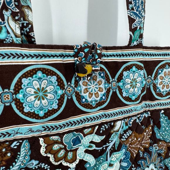 VTG Vera Bradley Tote Bag Java Blue Toggle Closure Brown Shoulder Retired Y2K - Picture 3 of 9